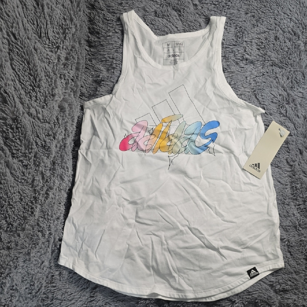 Adidas White Tank with Multicolor Logo